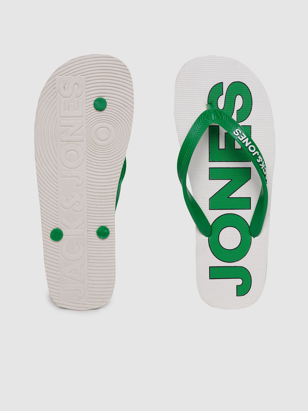 White & Green Logo Print Flip Flops
