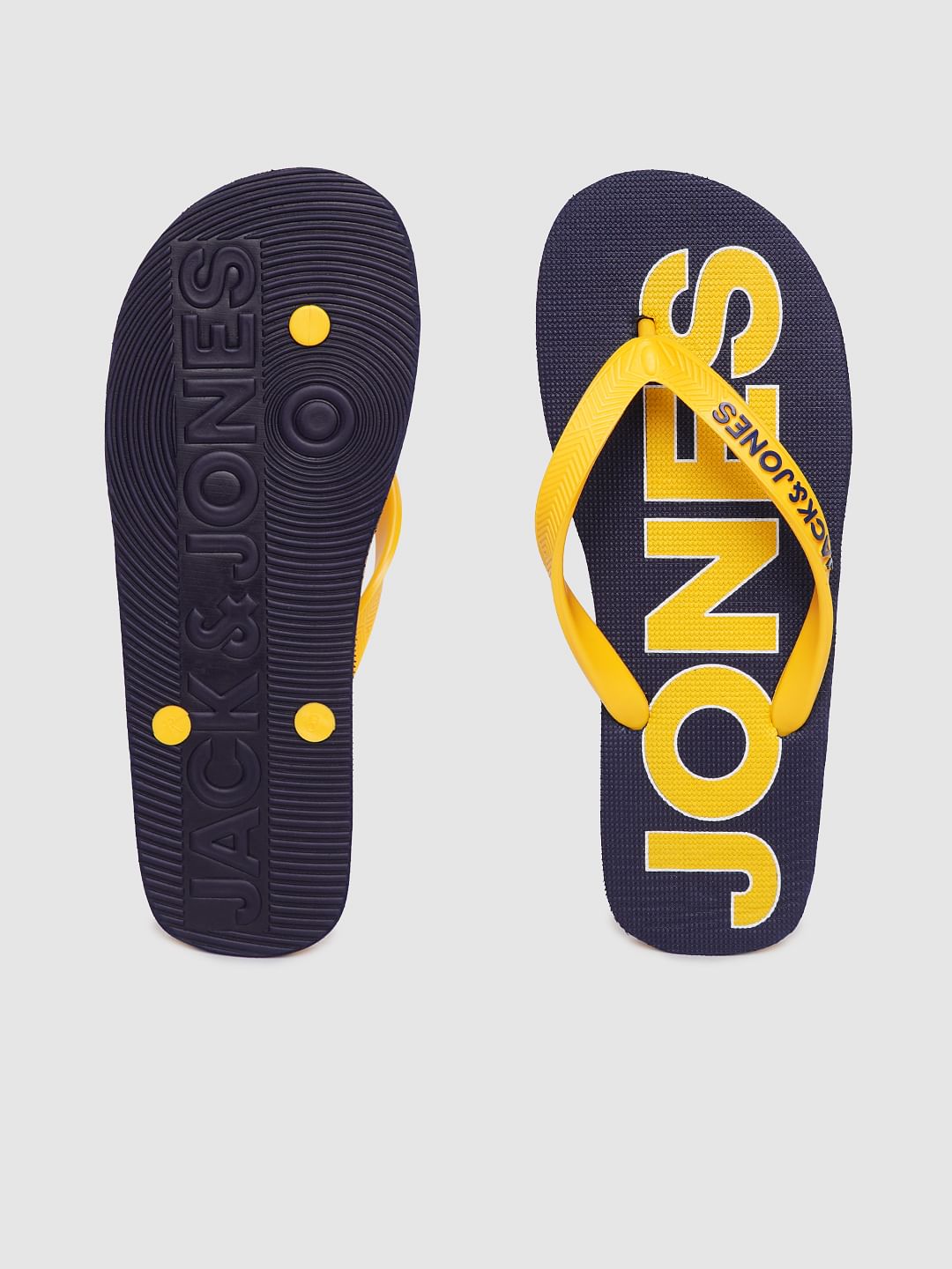 Blue & Yellow Logo Print Flip Flops