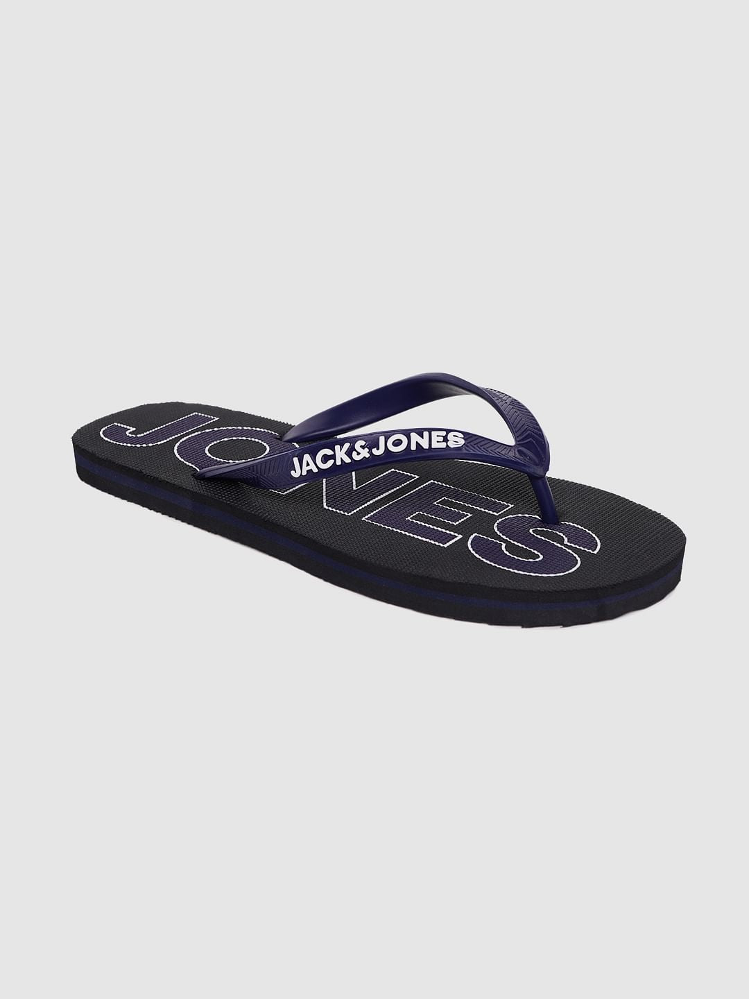 Black Logo Print Flip Flops