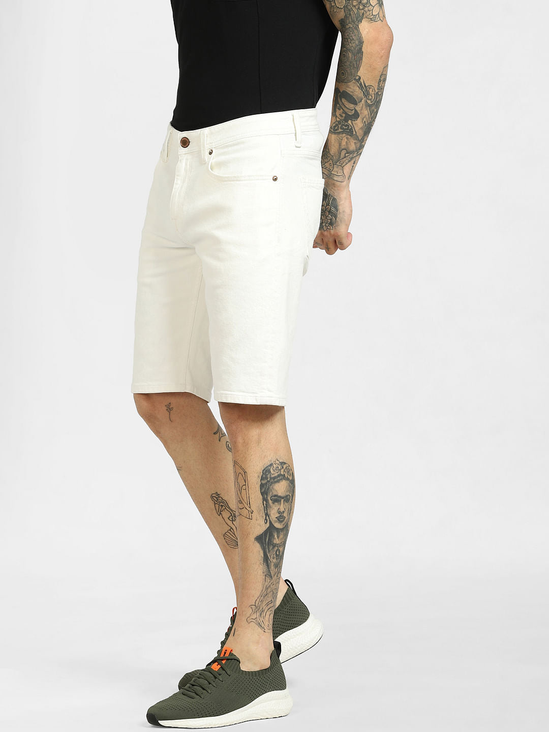White Low Rise Yard Dyed Denim Shorts