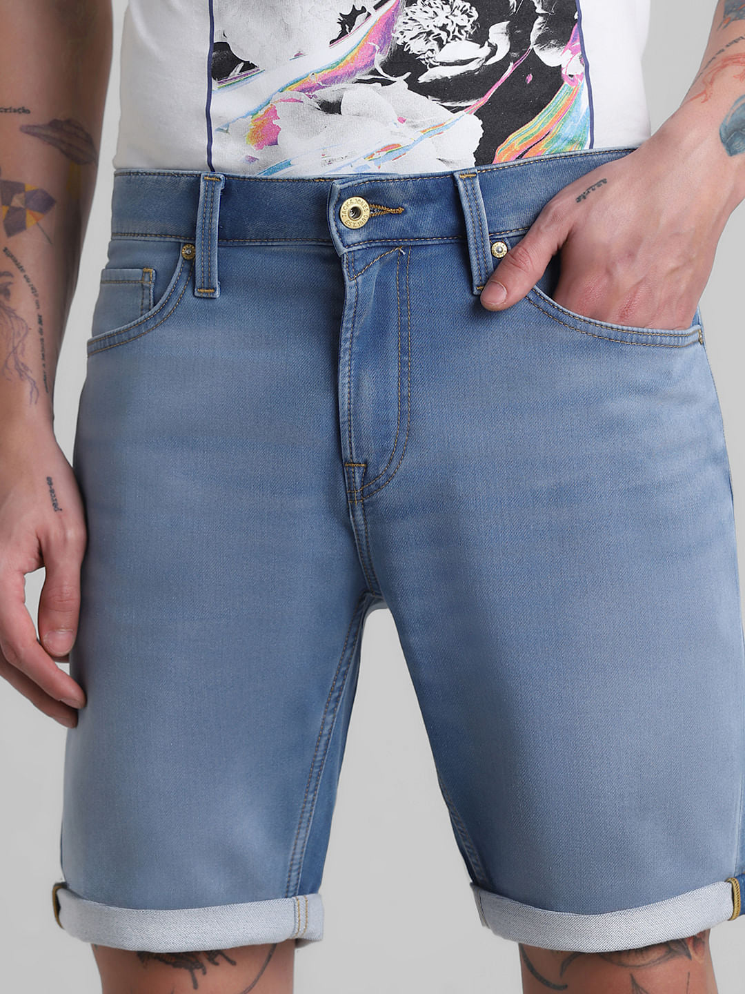 Light Blue Low Rise Denim Shorts