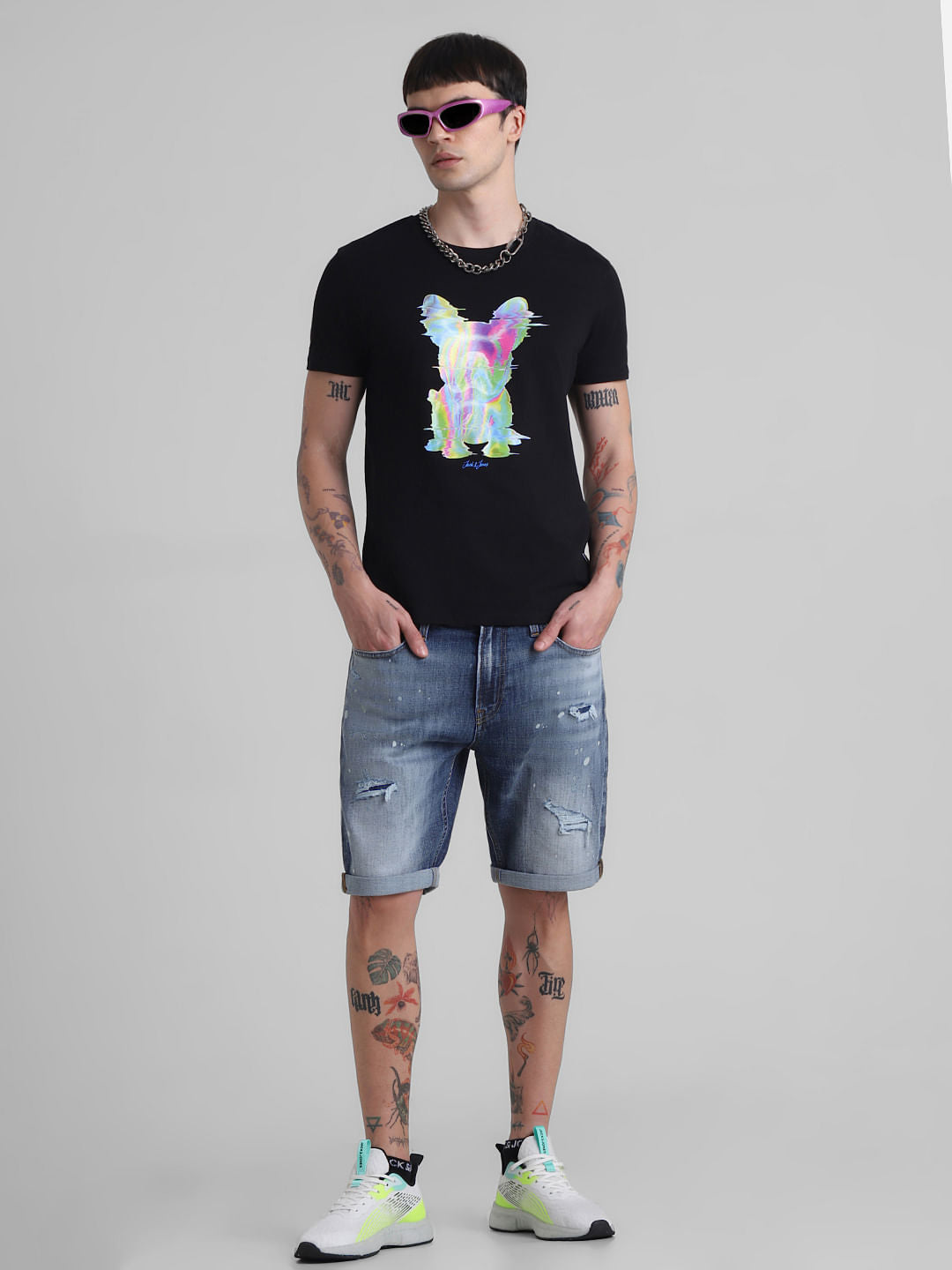 Blue Low Rise Distressed Denim Shorts