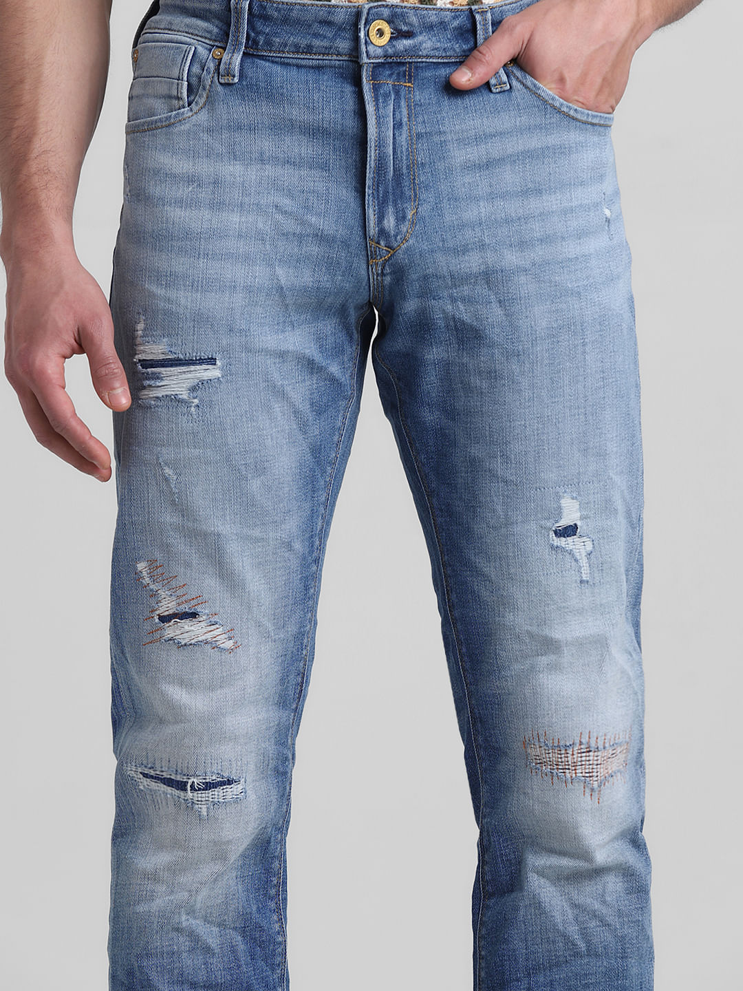 Light Blue Distressed Clark Regular Fit Jeans