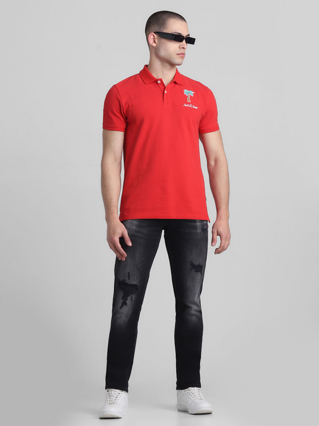 Black Low Rise Distressed Glenn Slim Jeans