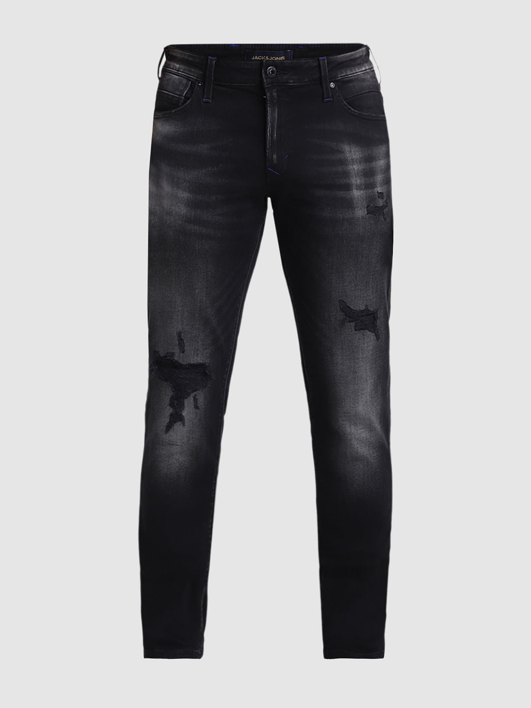 Black Low Rise Distressed Glenn Slim Jeans