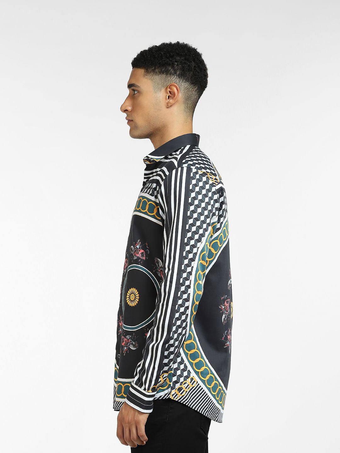 Black Abstract Print Full Sleeves Shirt