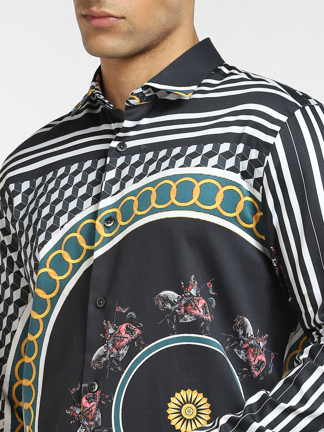 Black Abstract Print Full Sleeves Shirt