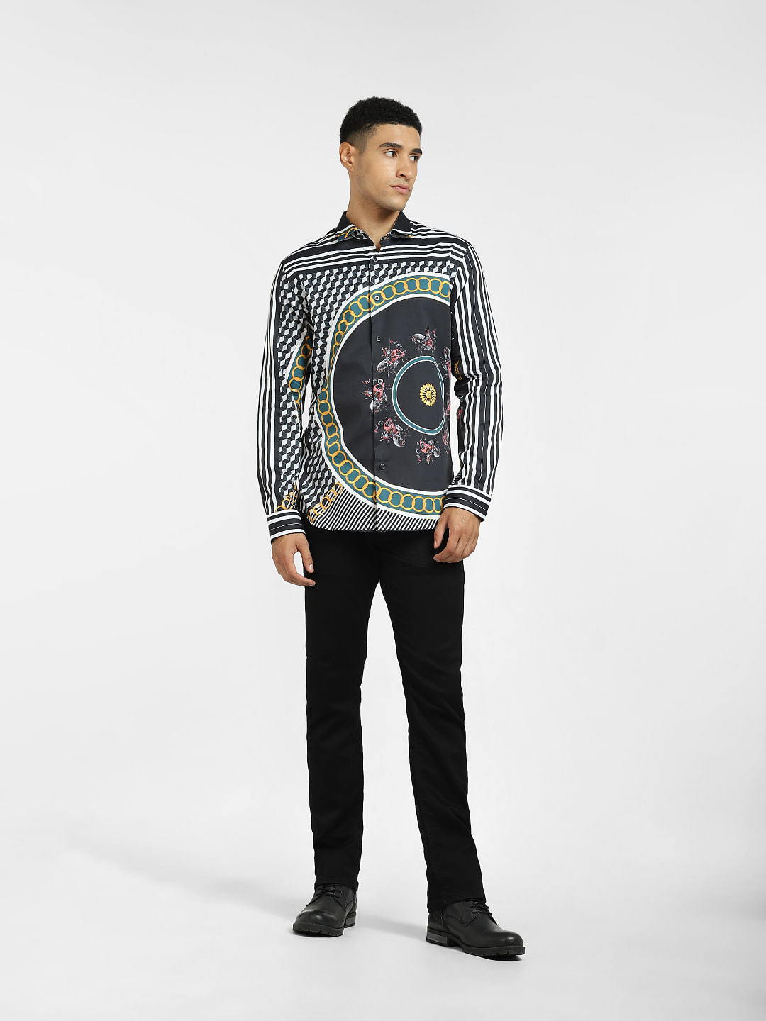 Black Abstract Print Full Sleeves Shirt