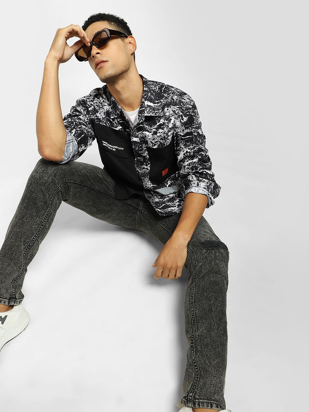 Black Cut & Sew Oversized Shirt