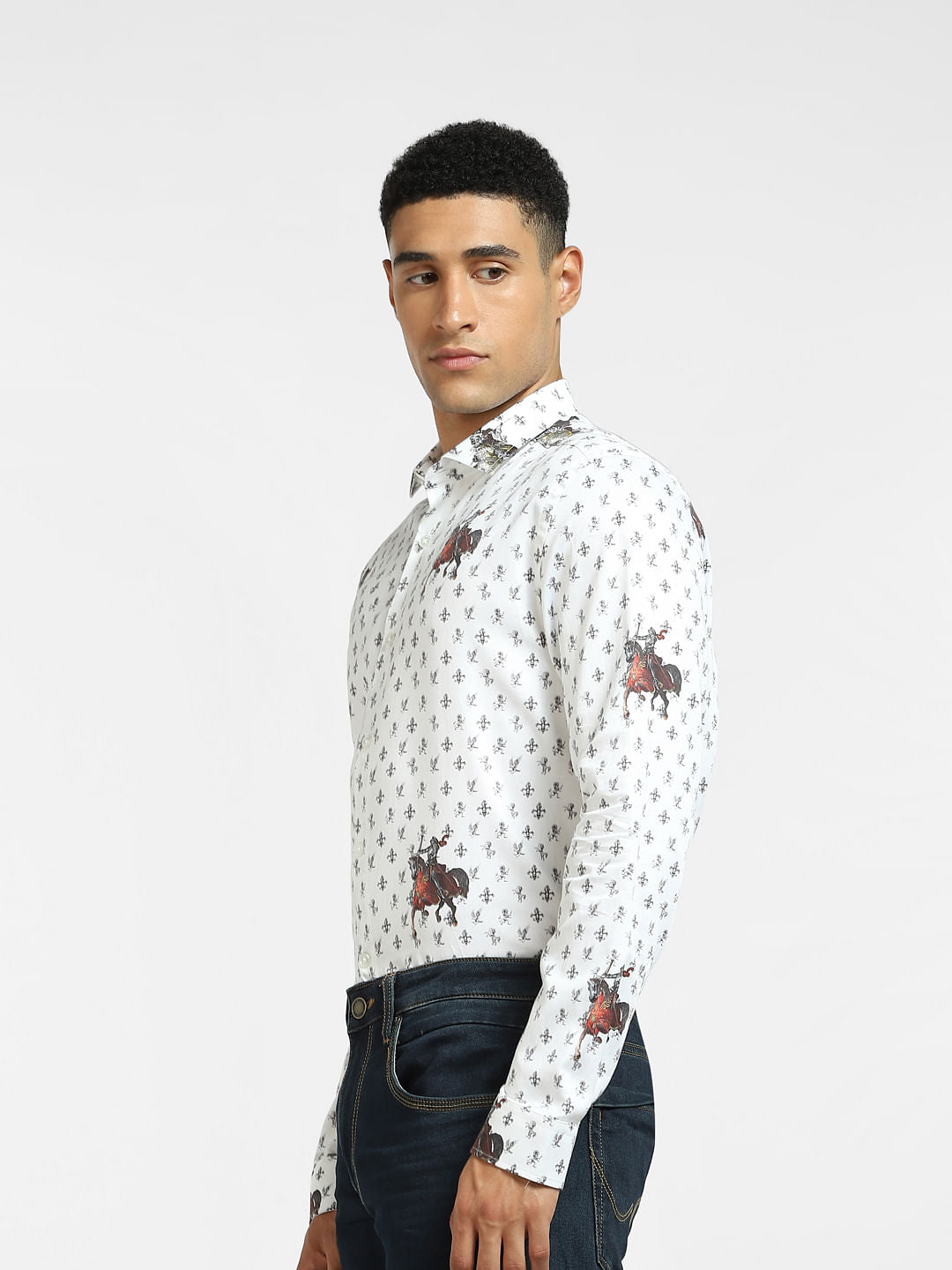 White Graphic Print Full Sleeves Shirt