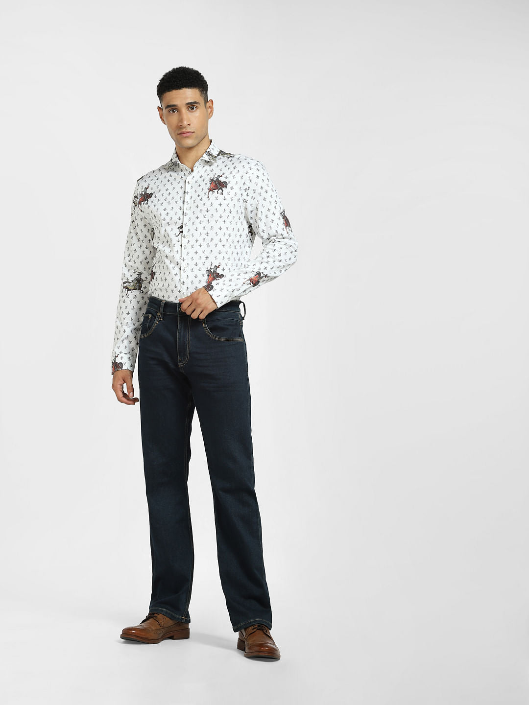 White Graphic Print Full Sleeves Shirt