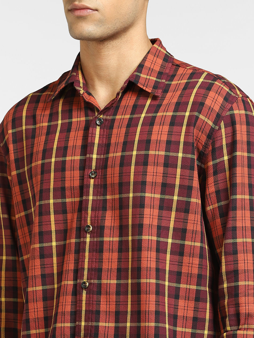 Orange Check Full Sleeves Shirt