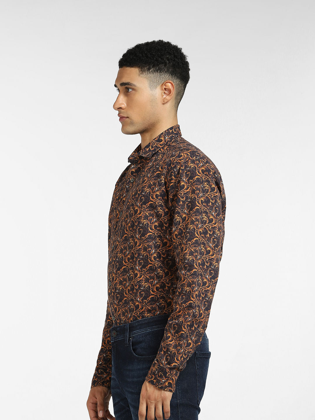 Brown Abstract Print Full Sleeves Shirt