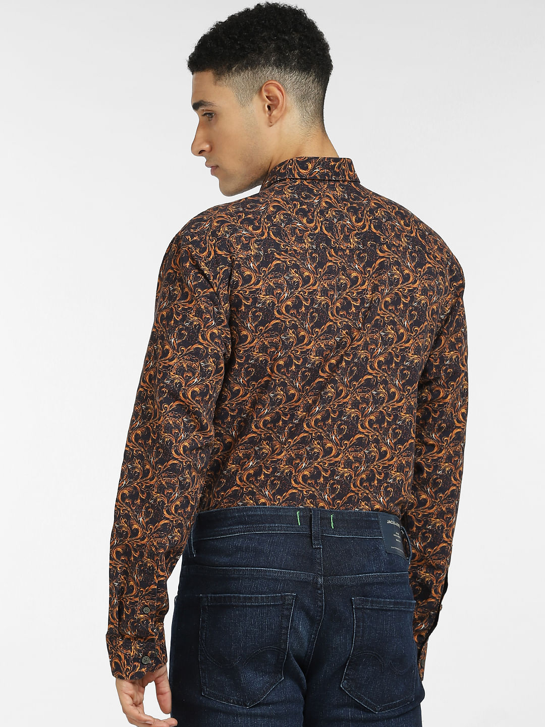 Brown Abstract Print Full Sleeves Shirt