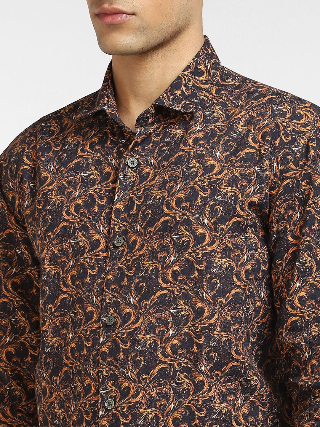 Brown Abstract Print Full Sleeves Shirt