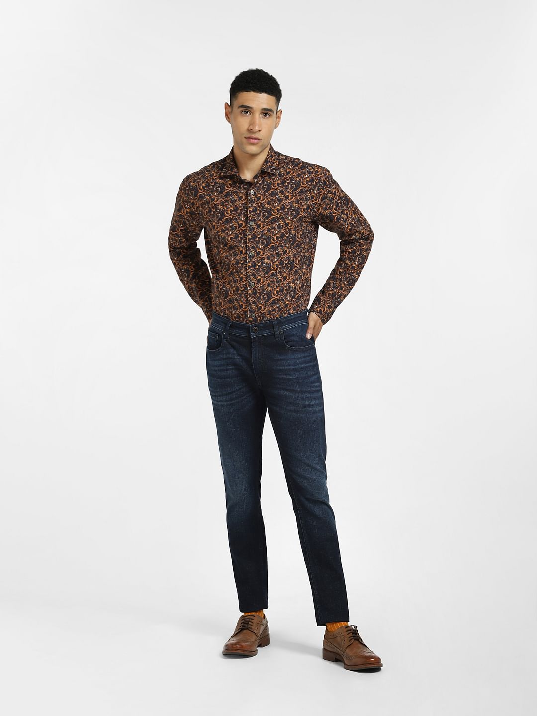 Brown Abstract Print Full Sleeves Shirt