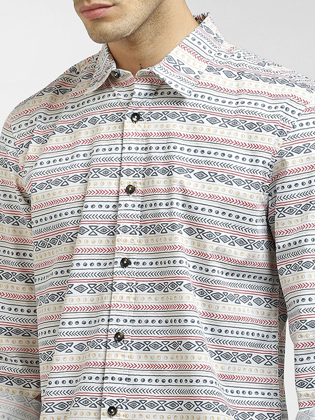 White Printed Full Sleeves Shirt