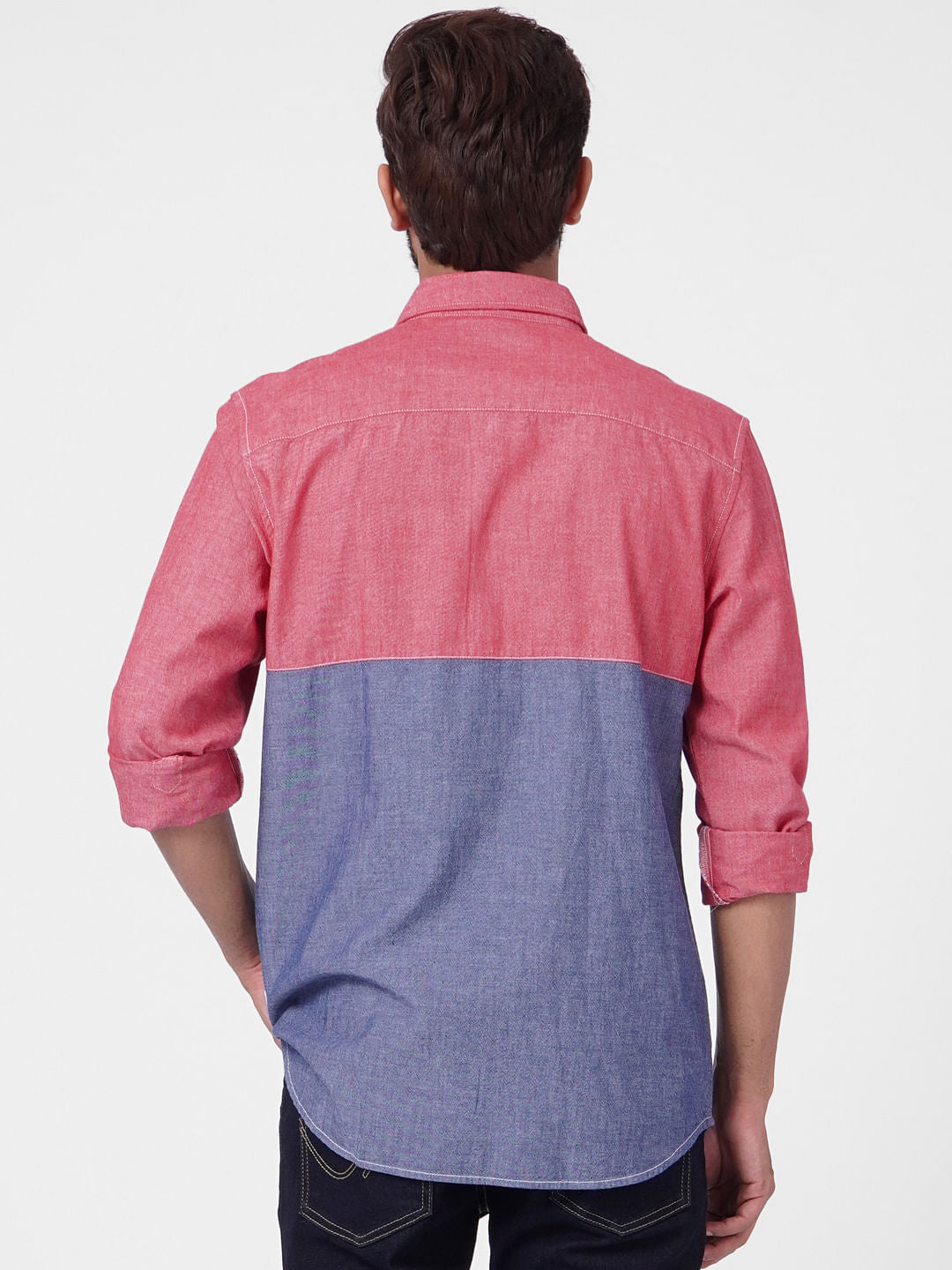 Red Colourblocked Full Sleeves Shirt