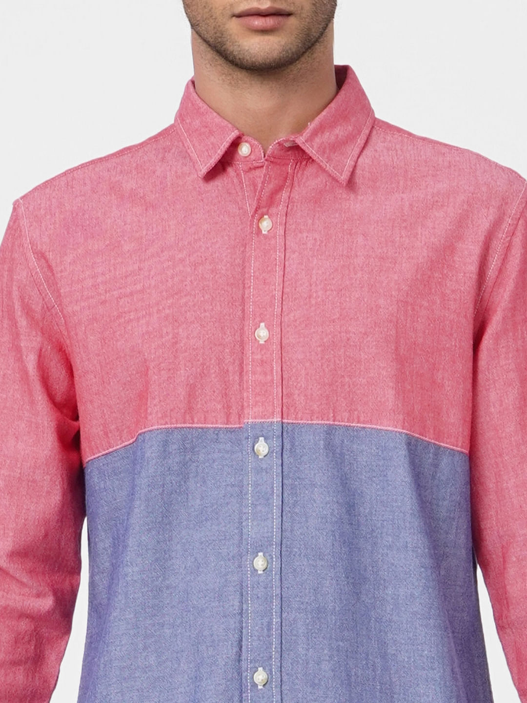 Red Colourblocked Full Sleeves Shirt