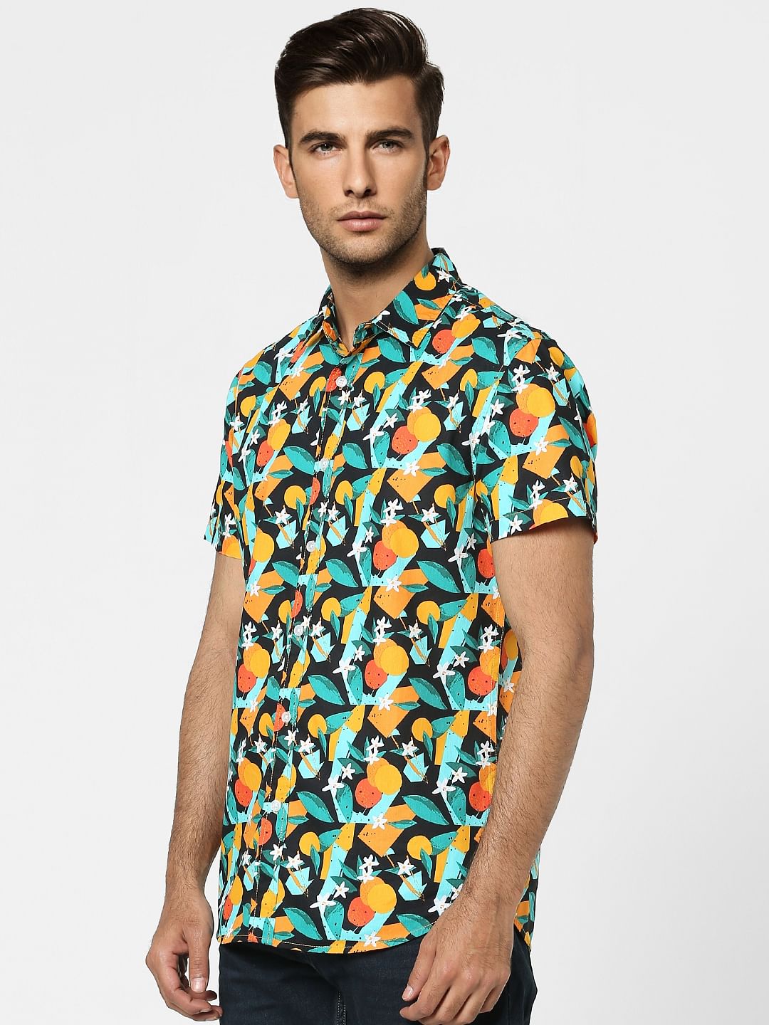 Black Printed Half Sleeves Shirt