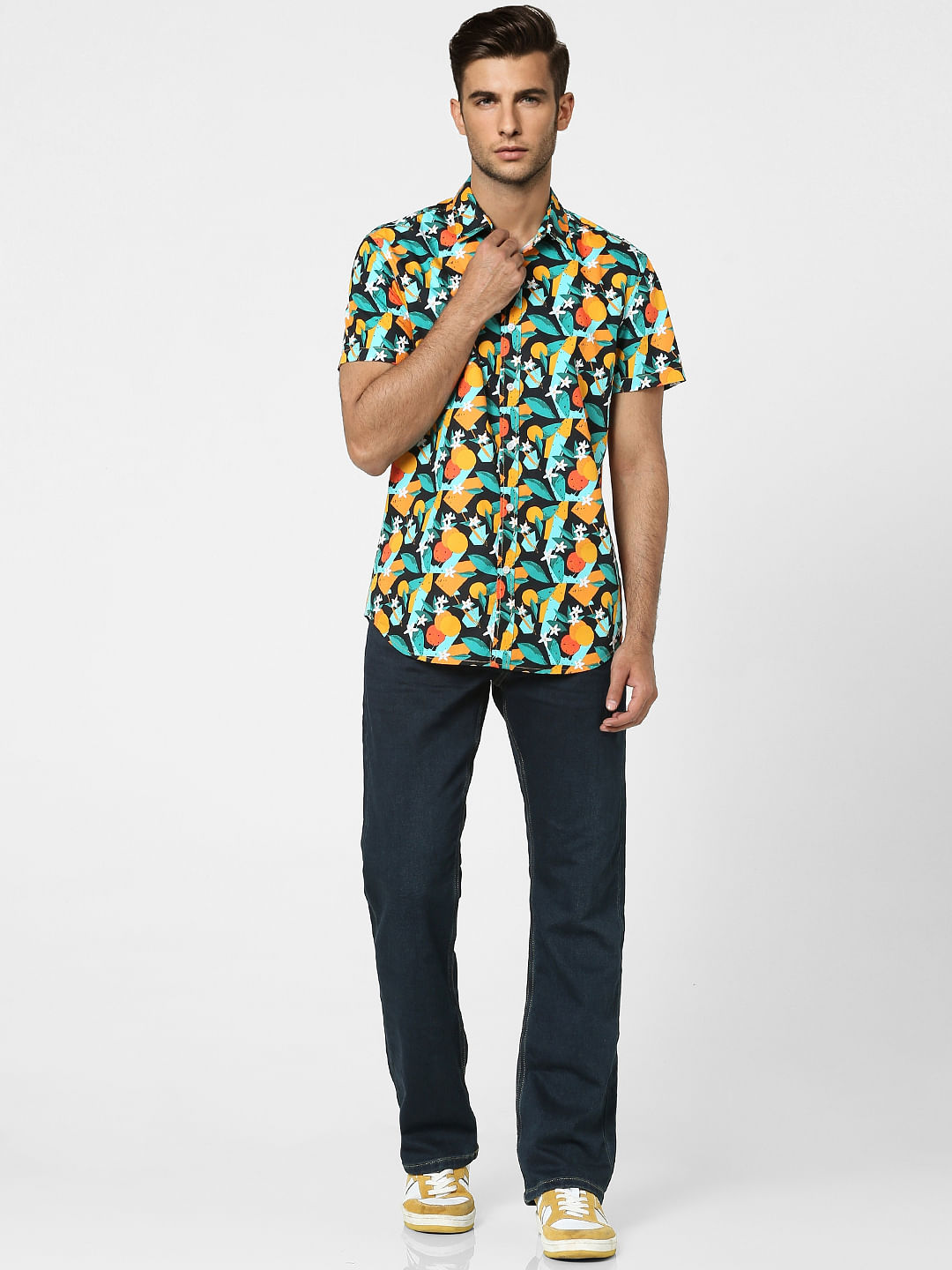 Black Printed Half Sleeves Shirt