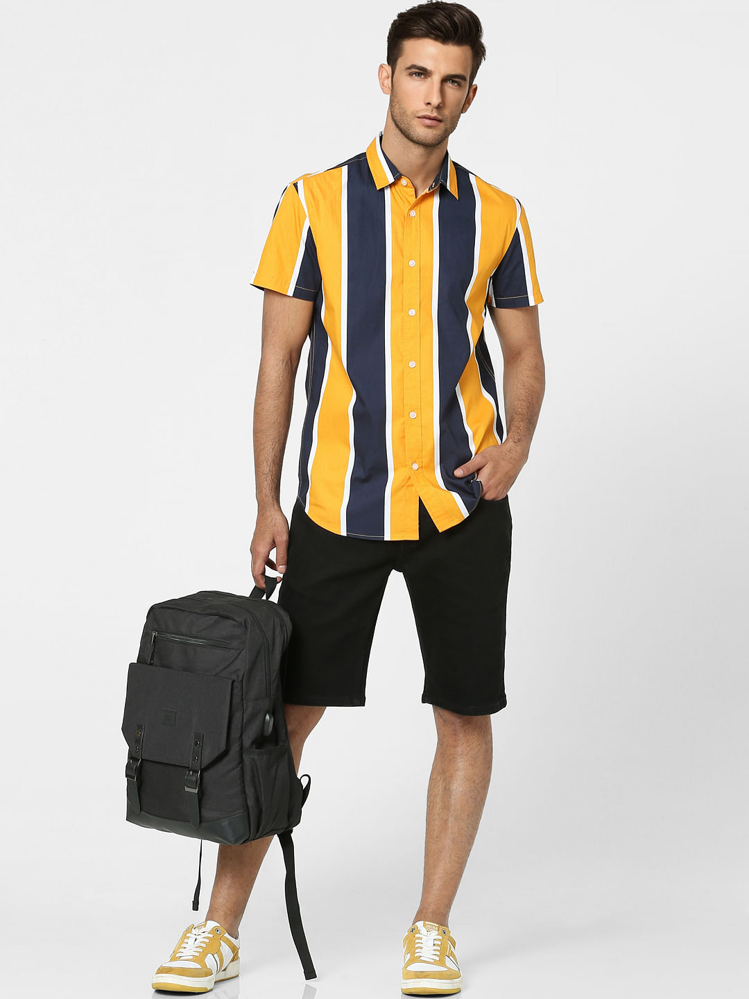 Orange Striped Half Sleeves Shirt