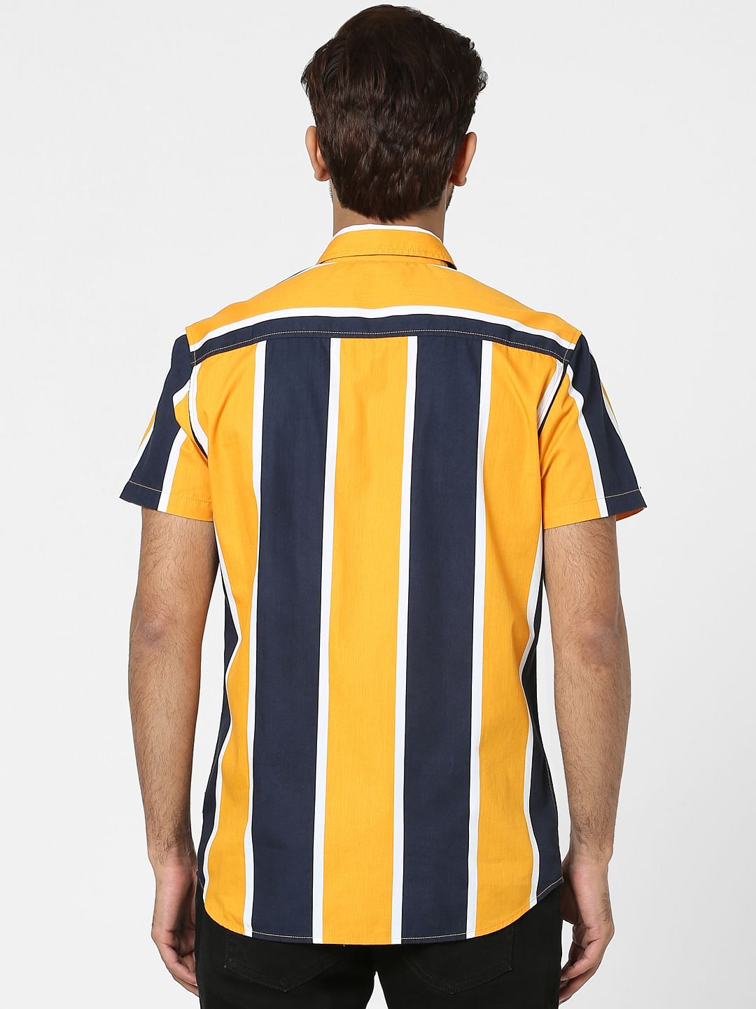 Orange Striped Half Sleeves Shirt