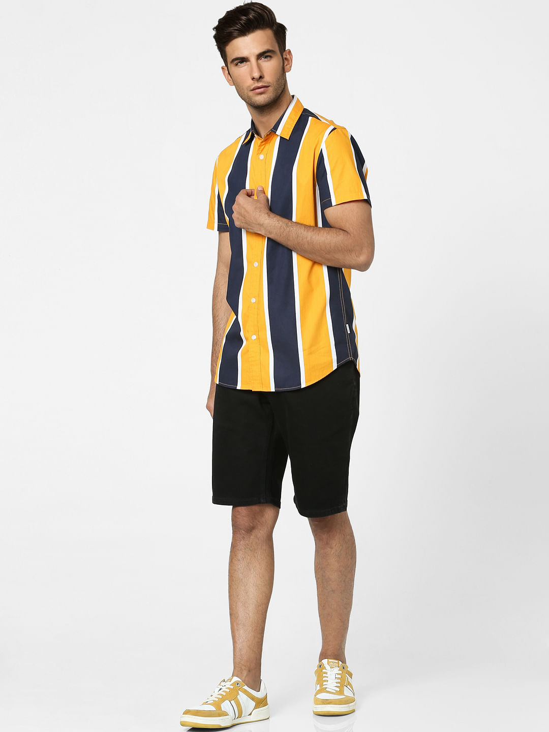 Orange Striped Half Sleeves Shirt