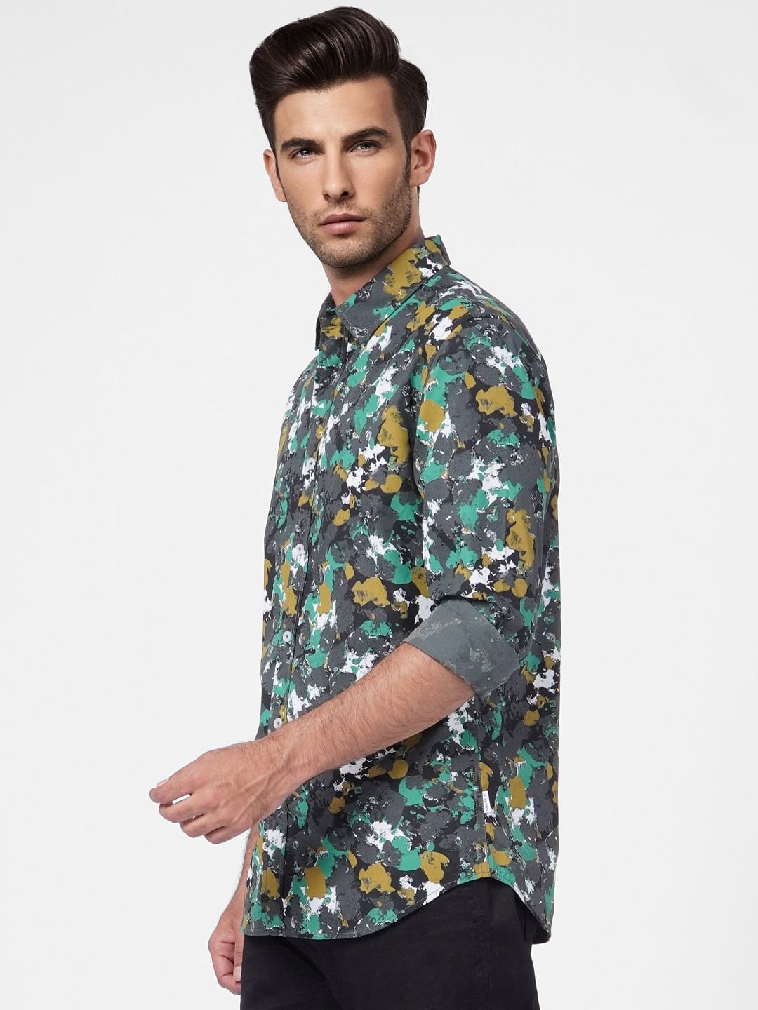 Grey Abstract Print Full Sleeves Shirt