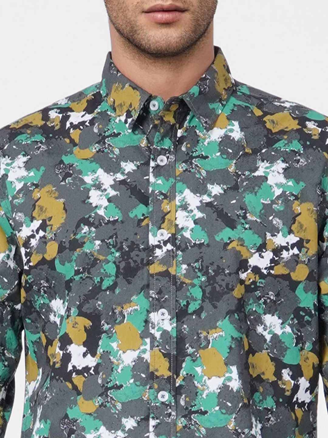 Grey Abstract Print Full Sleeves Shirt