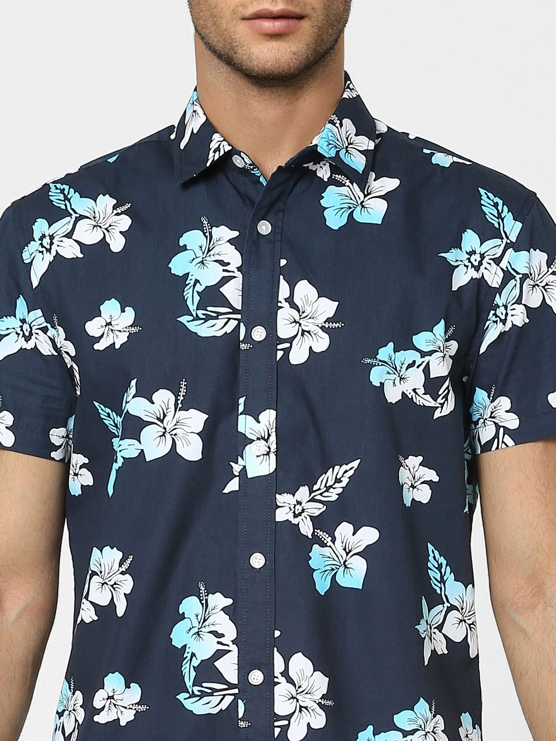 Blue Floral Half Sleeves Shirt