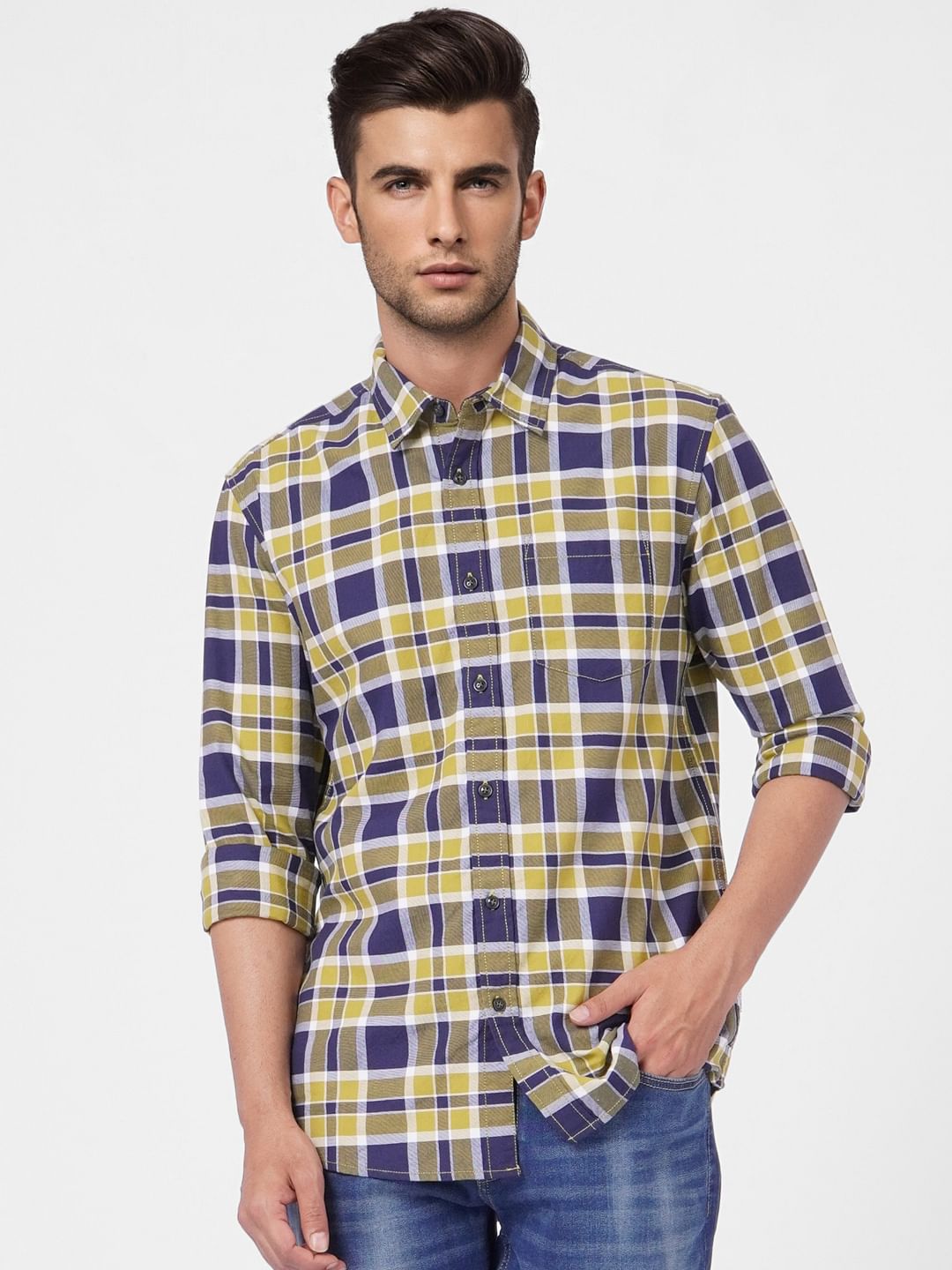 Yellow Check Full Sleeves Shirt