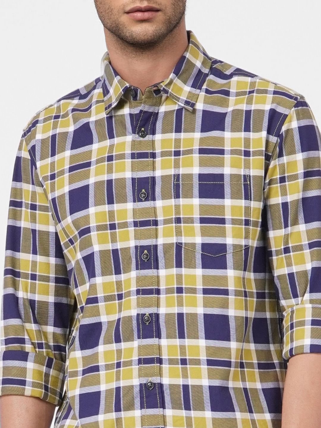 Yellow Check Full Sleeves Shirt
