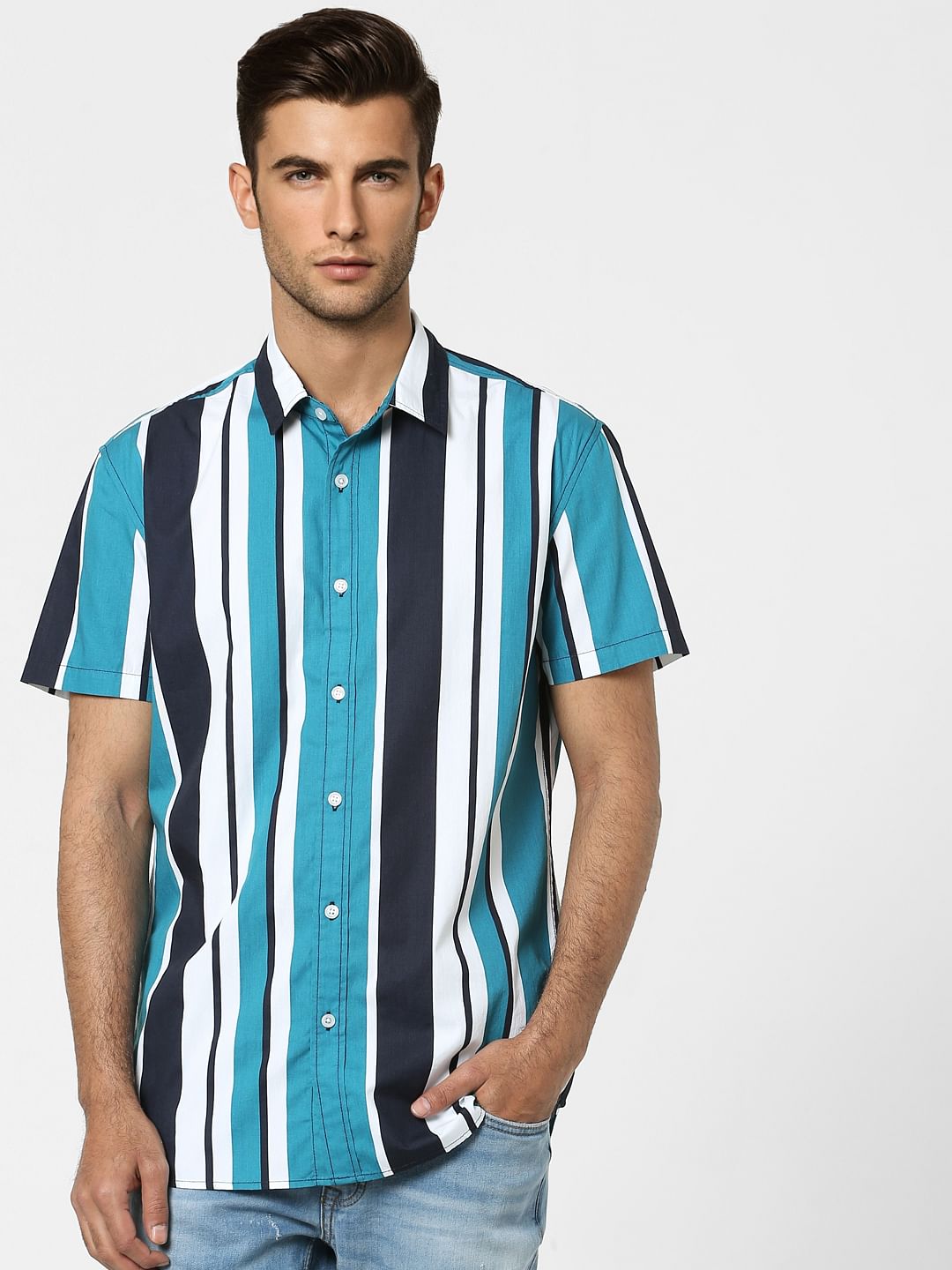 Orange Striped Half Sleeves Shirt