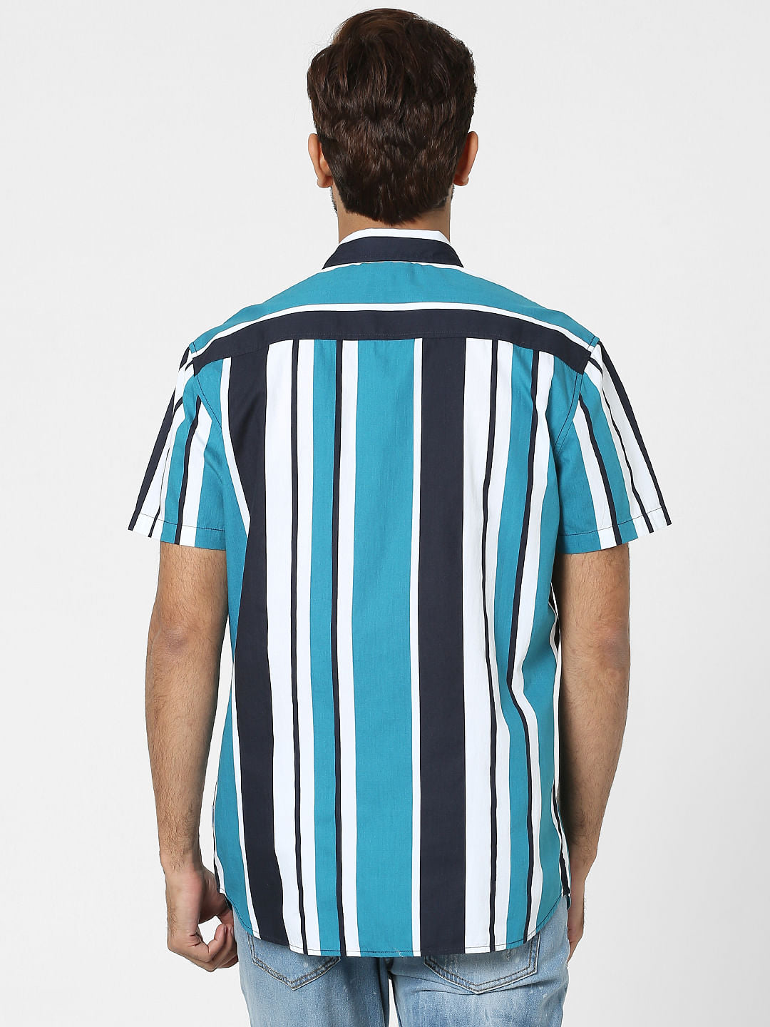 Orange Striped Half Sleeves Shirt