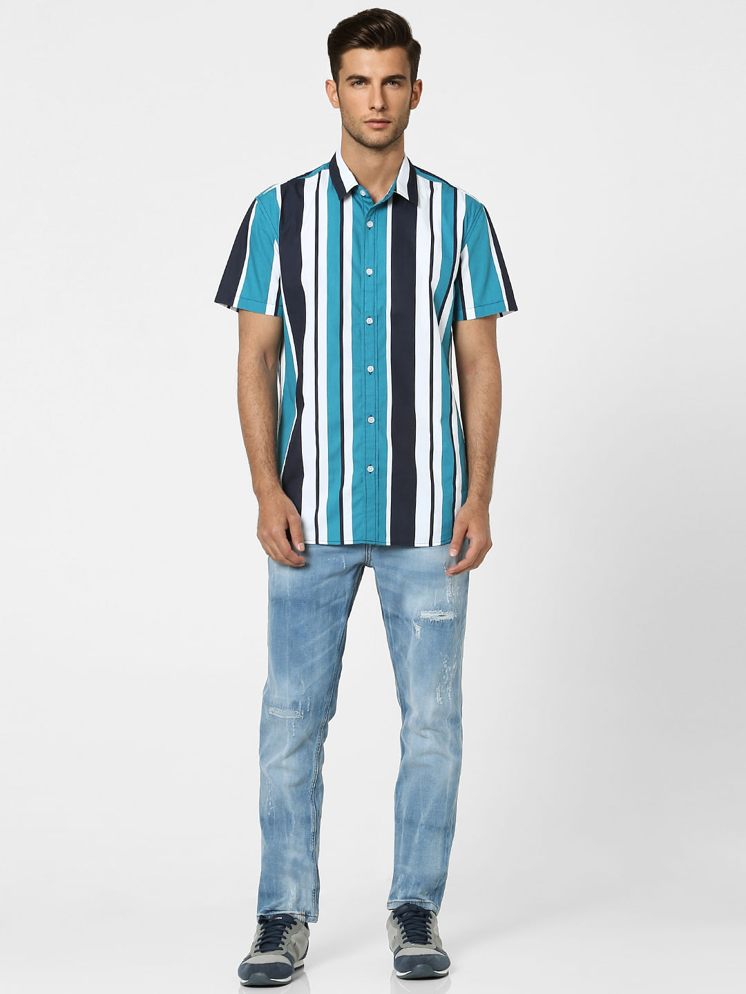 Orange Striped Half Sleeves Shirt
