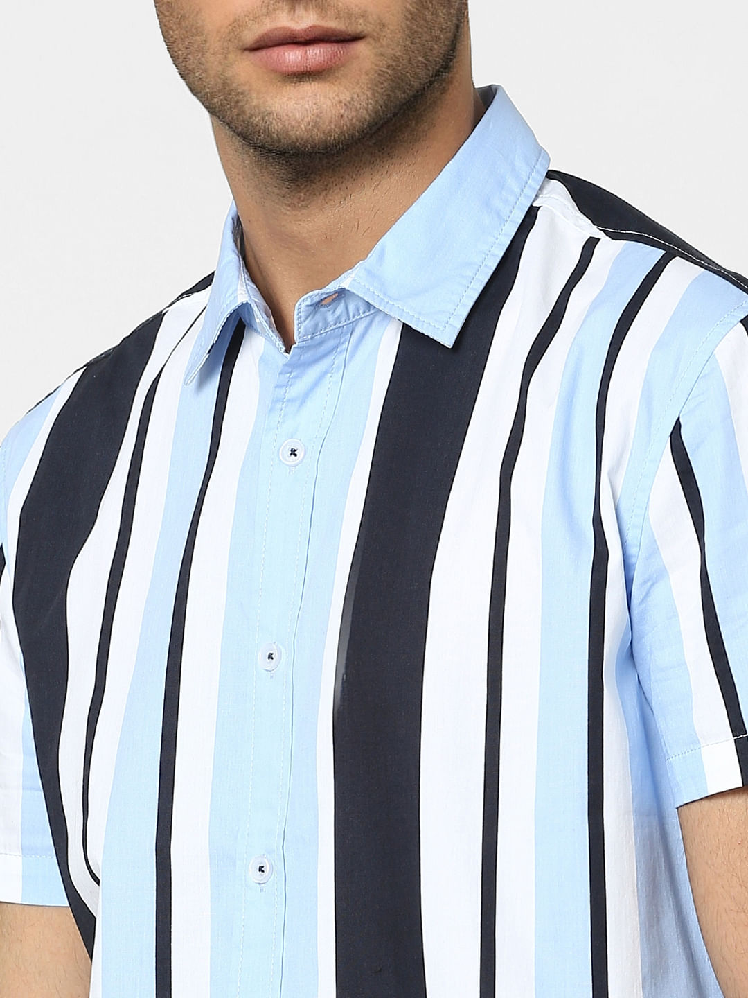 Light Blue Striped Half Sleeves Shirt