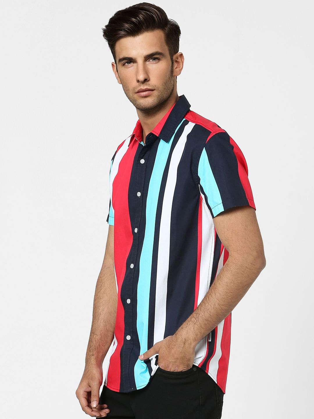 Multi-coloured Striped Half Sleeves Shirt