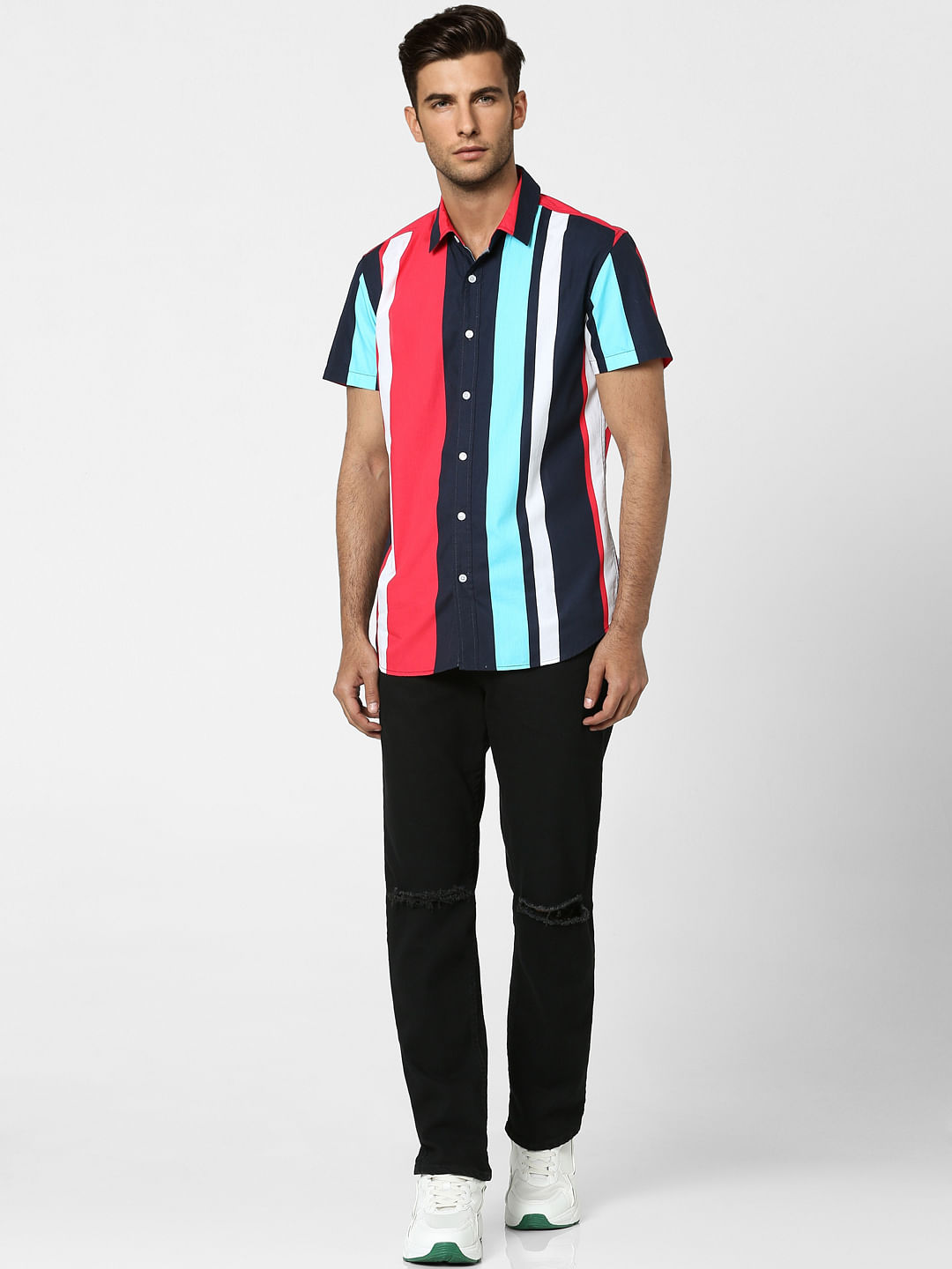 Multi-coloured Striped Half Sleeves Shirt