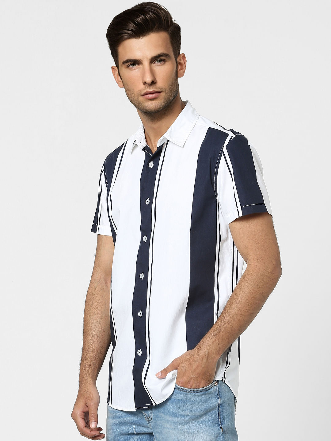 Blue Striped Half Sleeves Shirt