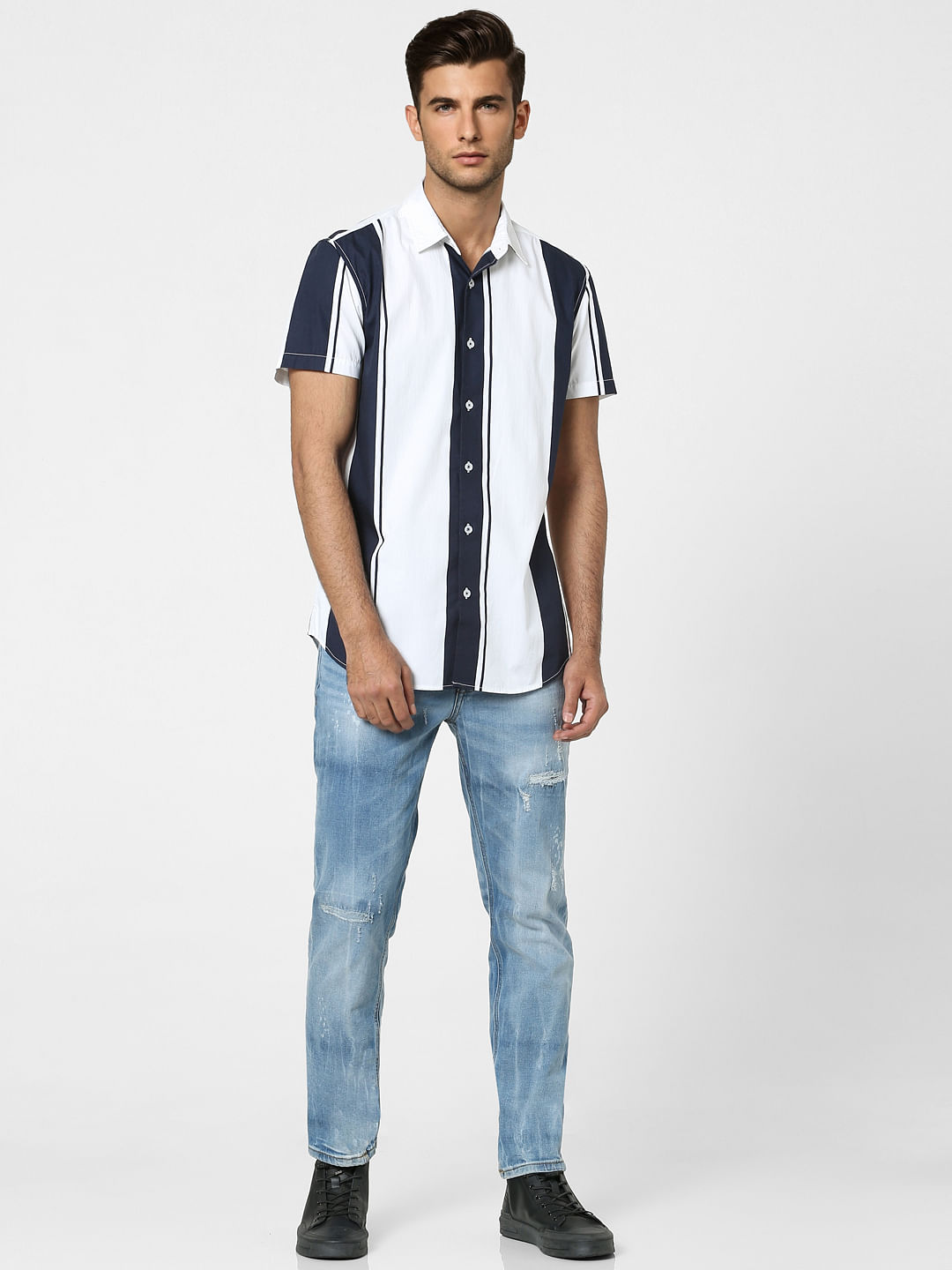 Blue Striped Half Sleeves Shirt