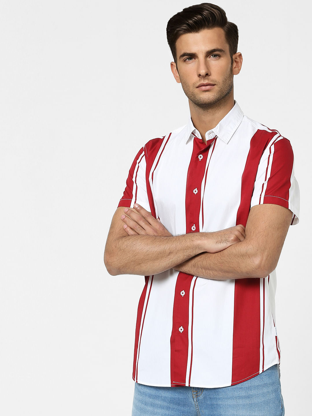 Red Striped Half Sleeves Shirt