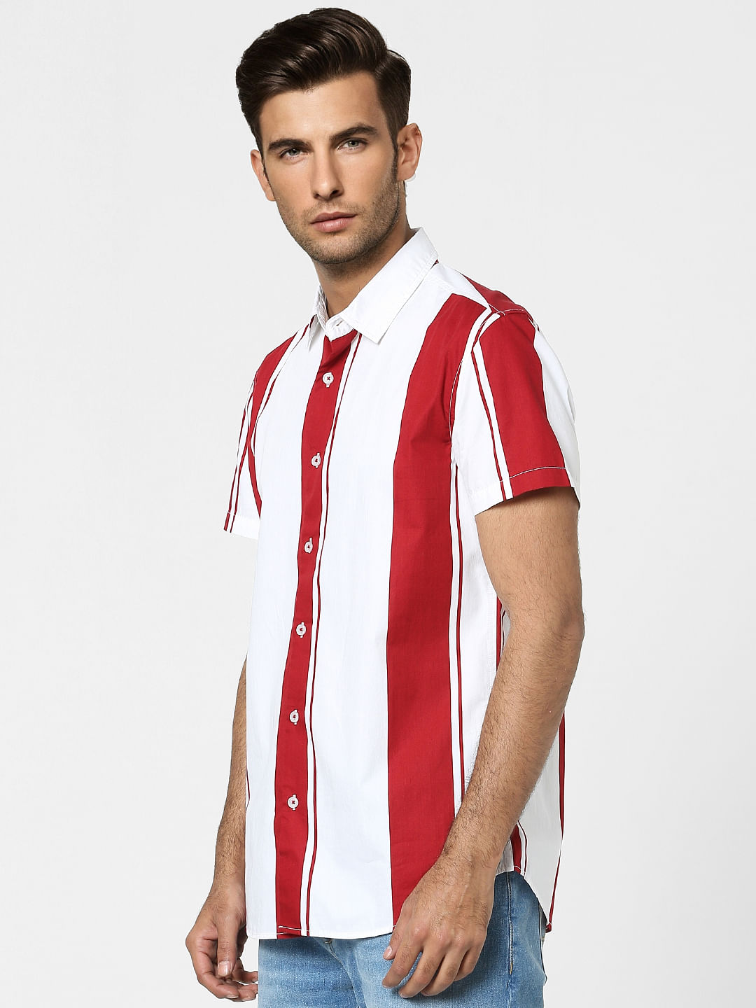 Red Striped Half Sleeves Shirt