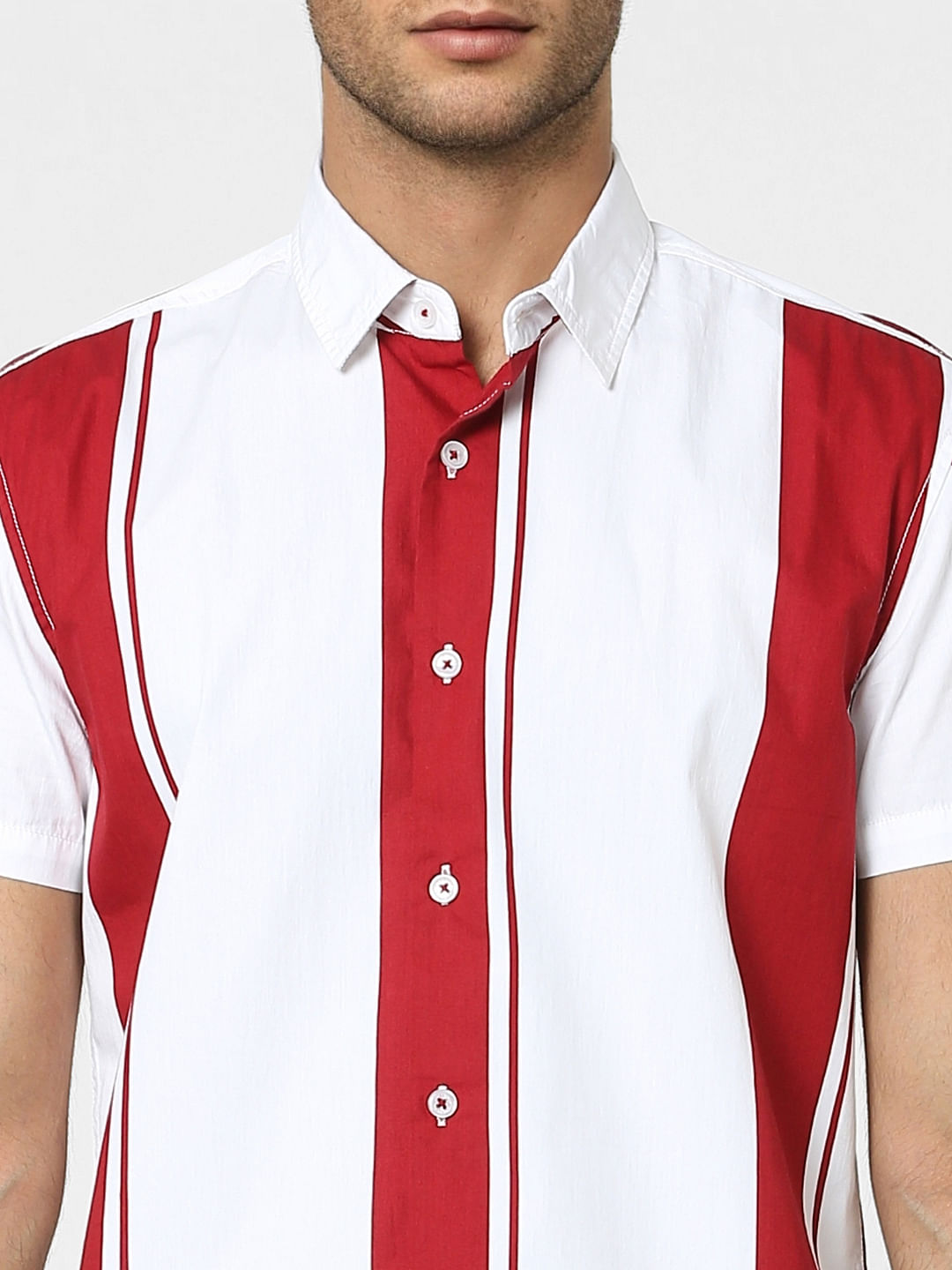 Red Striped Half Sleeves Shirt