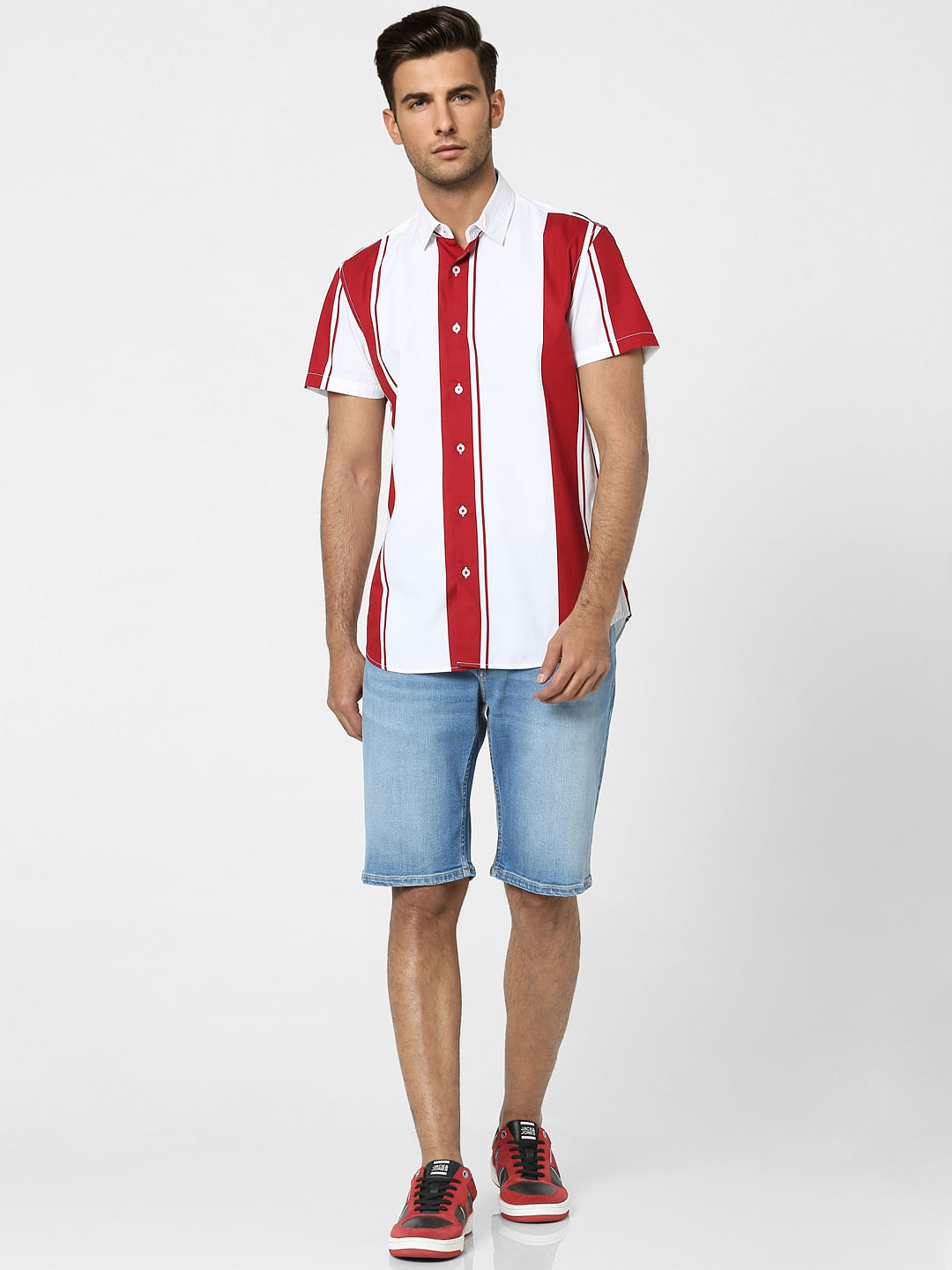 Red Striped Half Sleeves Shirt