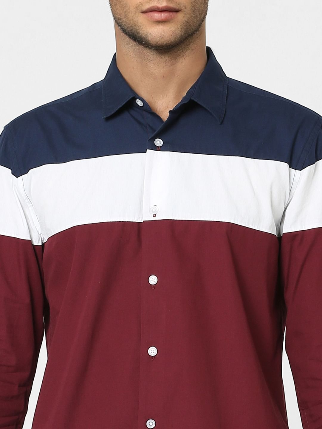 Maroon Colourblocked Full Sleeves Shirt