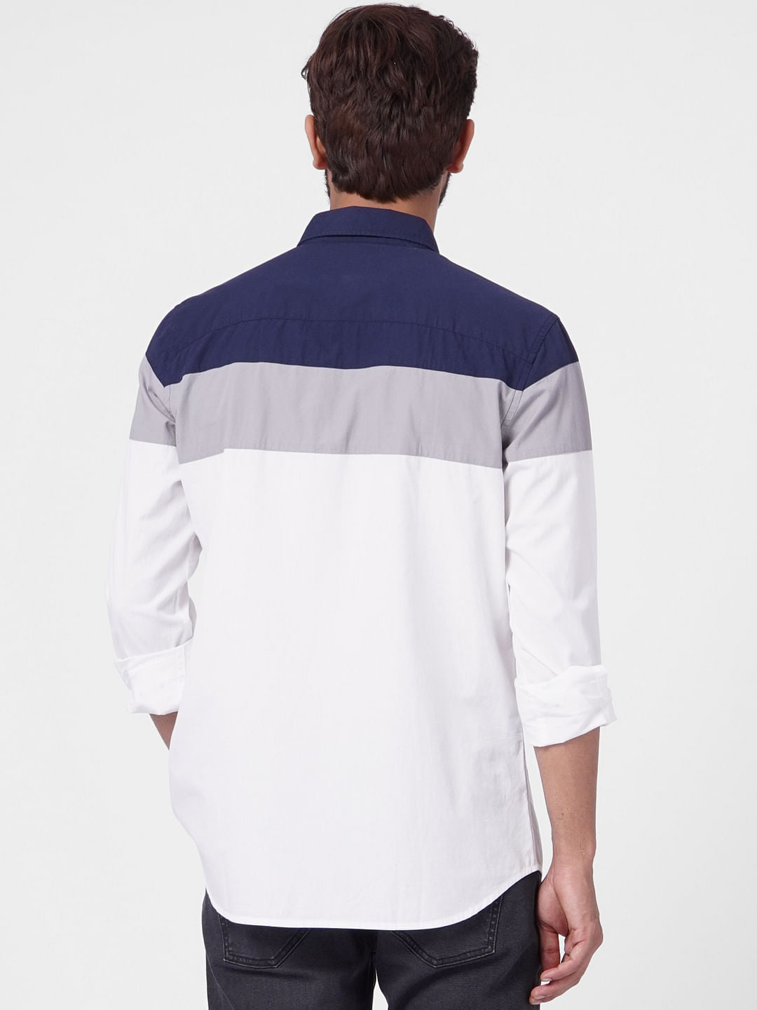 White Colourblocked Full Sleeves Shirt