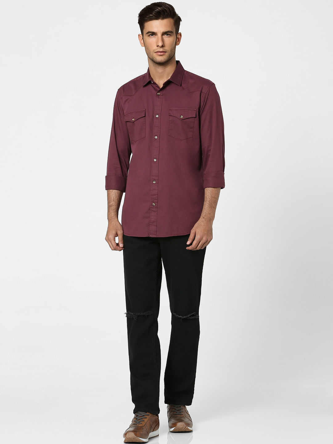 Maroon Solid Full Sleeves Shirt