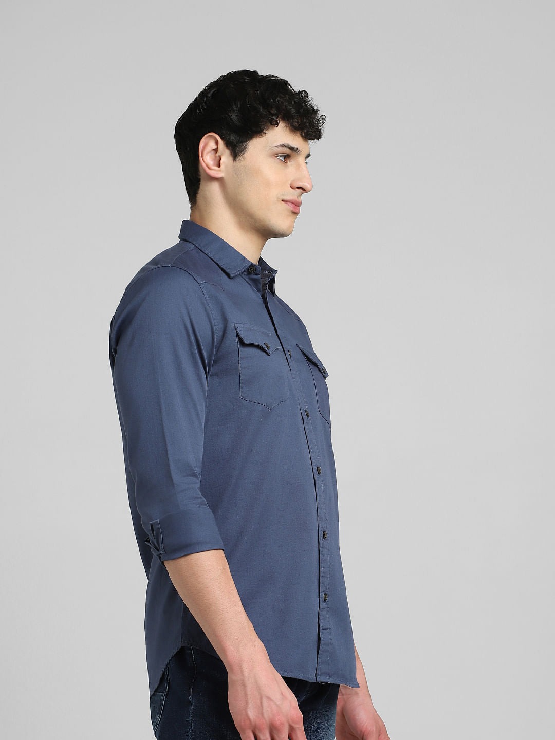 Blue Solid Full Sleeves Shirt