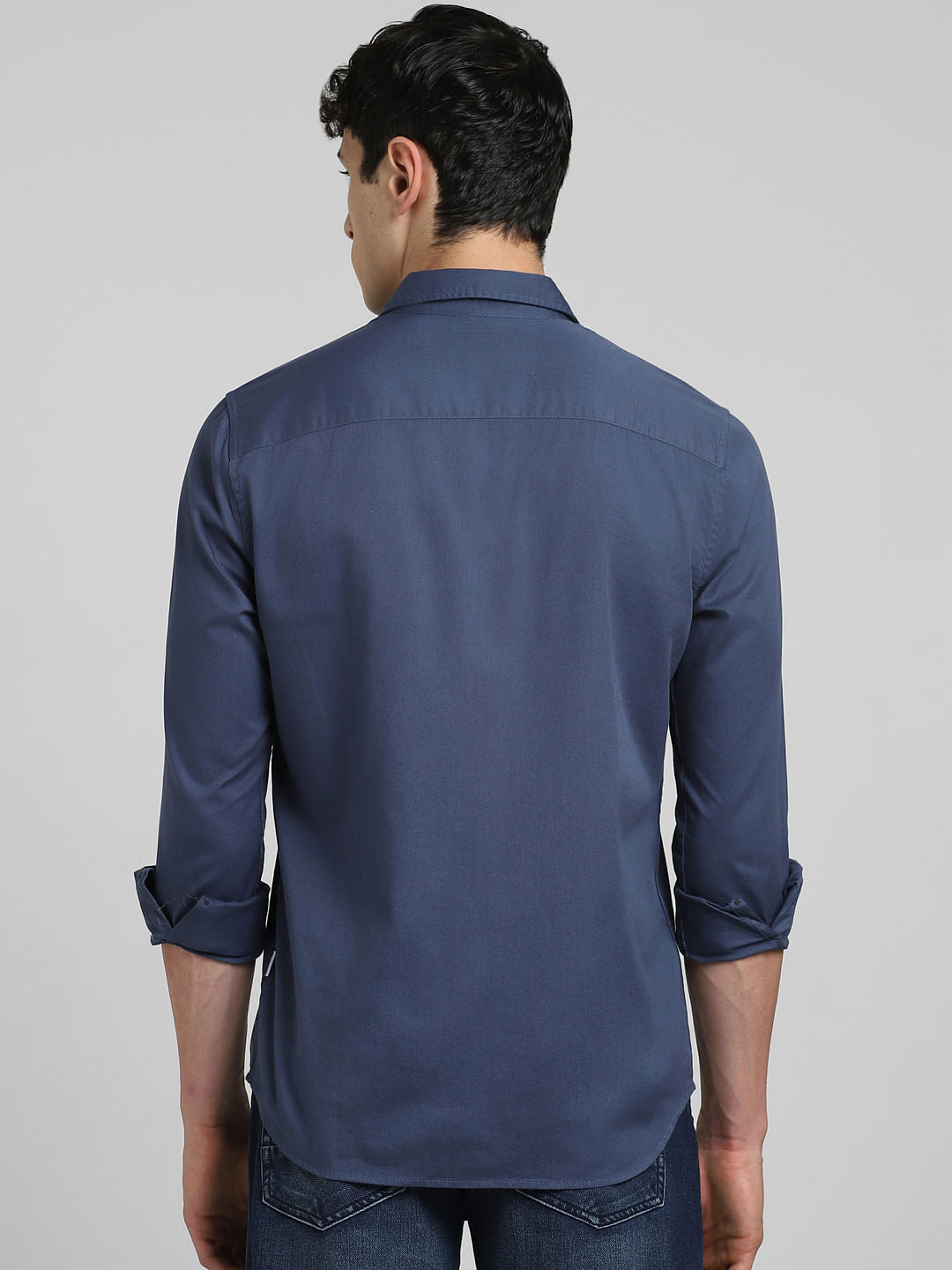 Blue Solid Full Sleeves Shirt